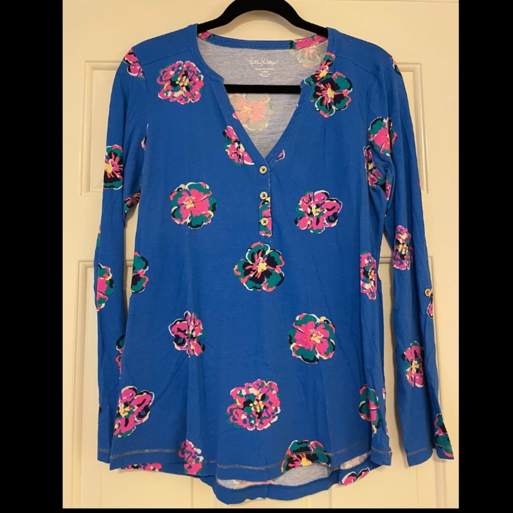 Lilly Pulitzer Janelle Long Sleeve Top Of Corsage Royce Blue Size Large